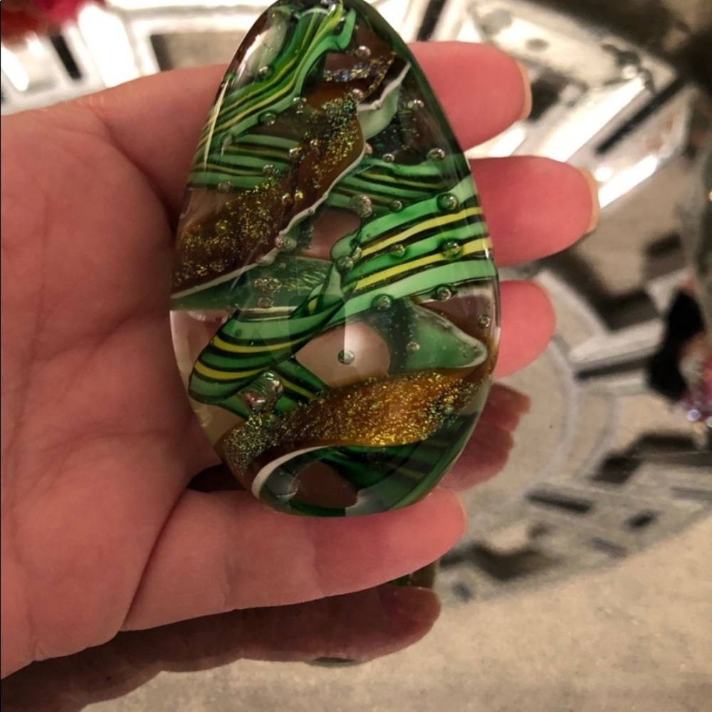 Multicolor marble glass egg green brown gold